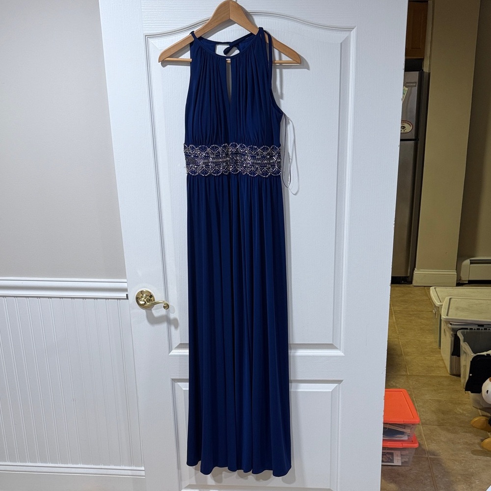 R&M Richards Royal Blue Maxi Dress with Lace Detail